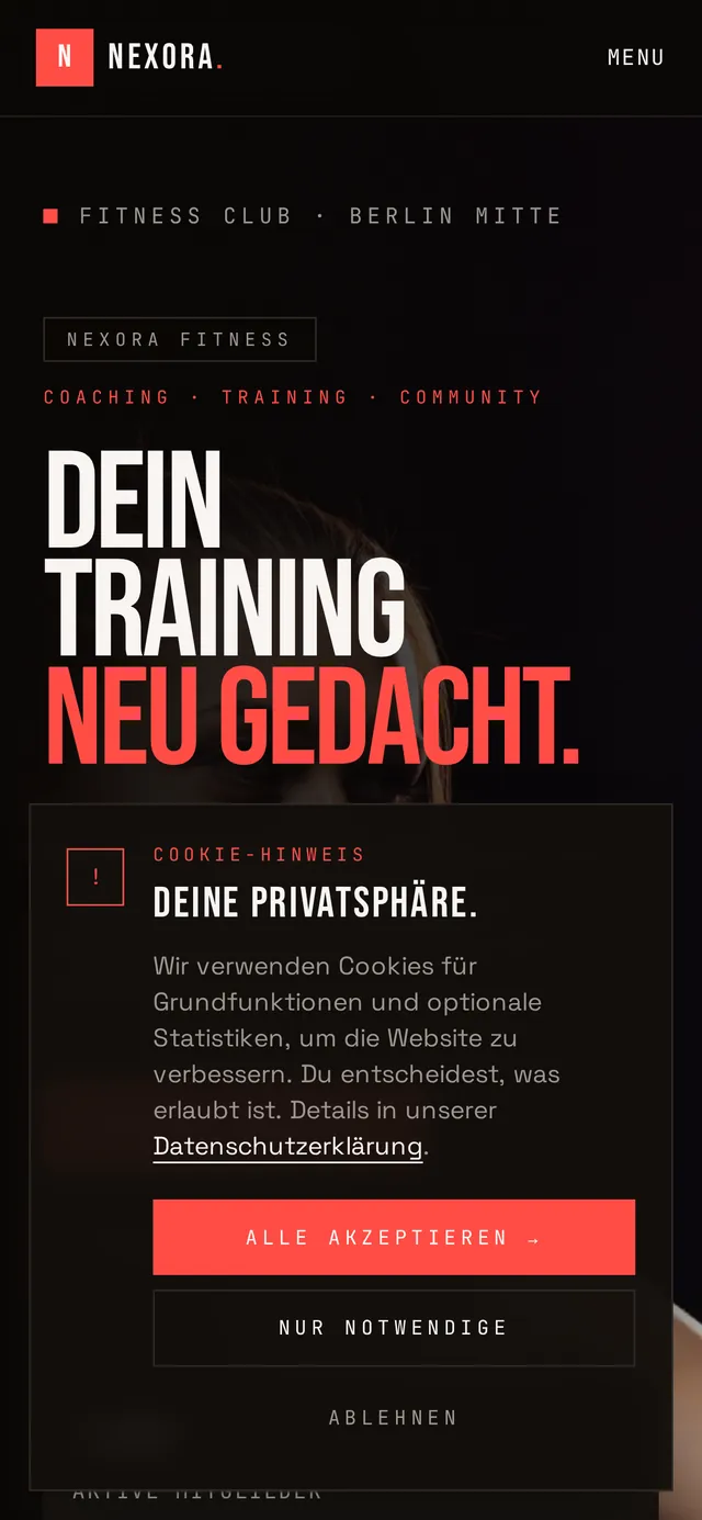 Mobile Ansicht der Website Fitness Studio