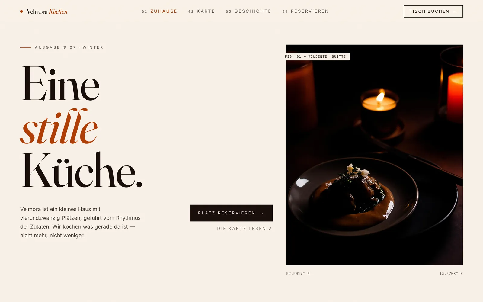 Desktop-Ansicht der Website Restaurant Experience von Atlano Studio