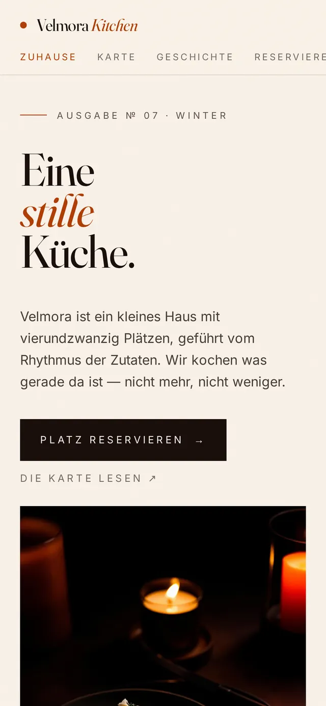 Mobile Ansicht einer von Atlano Studio gestalteten Restaurant-Website